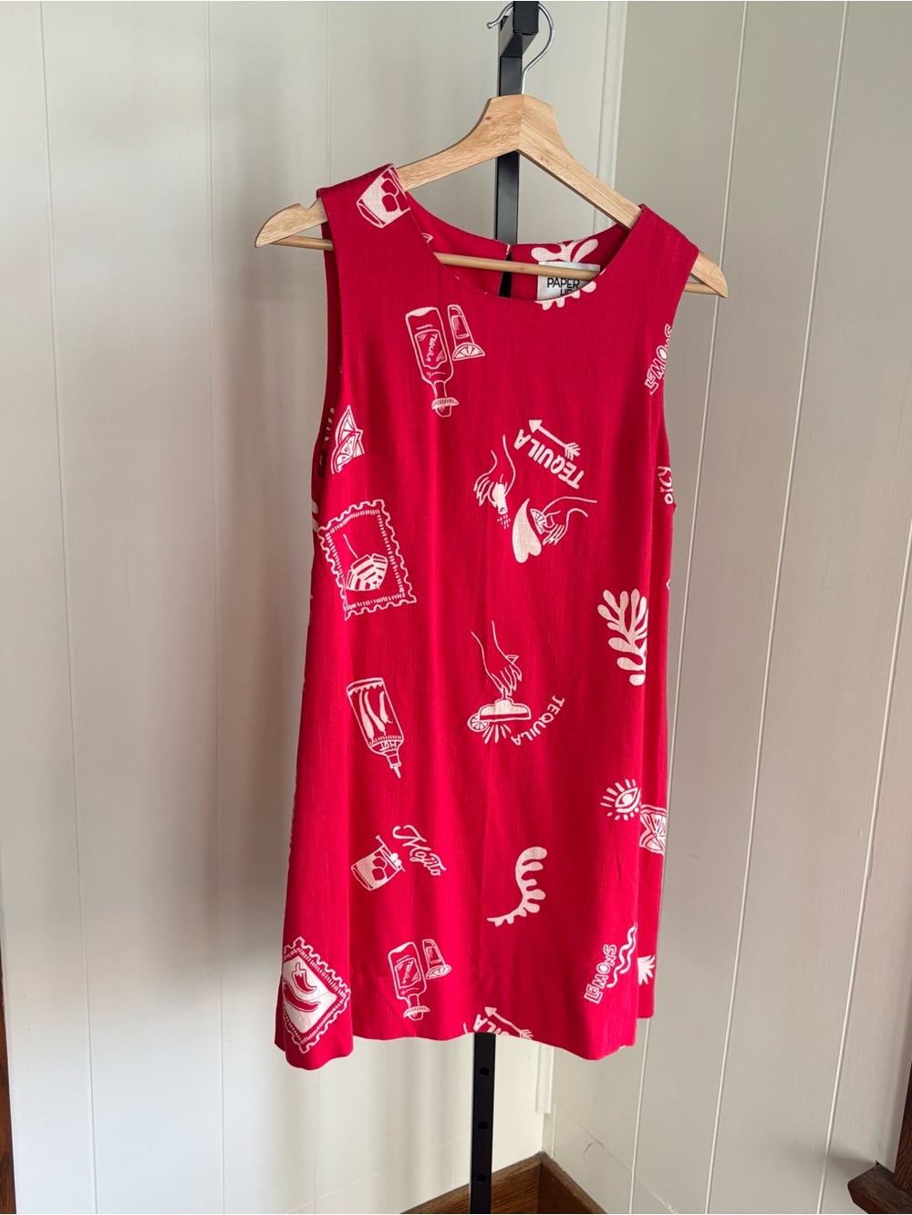 Paper Heart Red Linen Blend Shift Mini Dress Pockets Womens S